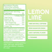 Nutrition facts label for lemon lime flavor on a green background
