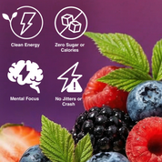 Fruit with health benefits icons and text on a purple background