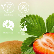 Fruit with health benefits icons and text on a green background