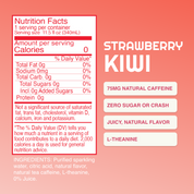 Nutrition facts label for a strawberry kiwi drink on a pink background